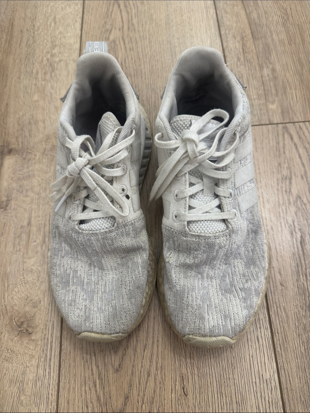 adidas Light Gray Knit Sneakers with Three Stripes